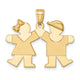 14K Solid Engravable Small Girl on Left and Boy on Right Charm