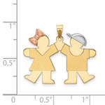 14K Tri-Color Small Girl on Left and Boy on Right Engravable Charm, 22 x 25mm view