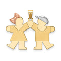 14K Tri-Color Small Girl on Left and Boy on Right Engravable Charm, 22 x 25mm