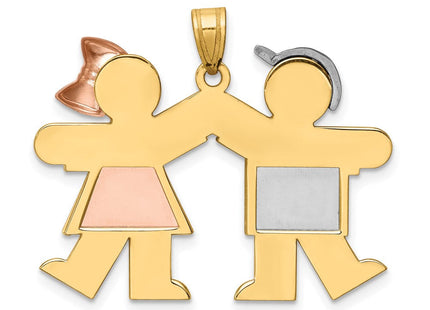 14k Tri-Color Large Boy on Left and Girl on Right Engravable Charm (Style XK419)
