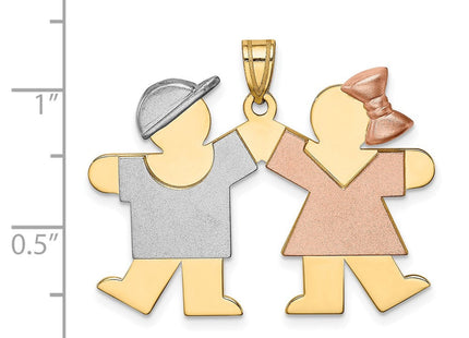 14k Tri-Color Large Boy on Left and Girl on Right Engravable Charm (Style XK419)