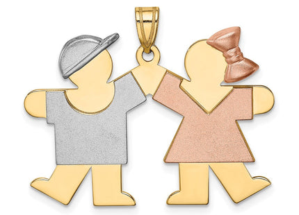 14k Tri-Color Large Boy on Left and Girl on Right Engravable Charm (Style XK419)