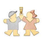 14K Tri-Color Large Boy on Left and Girl on Right Engravable Charm, 25 x 35mm view