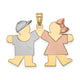 14K Tri-Color Large Boy on Left and Girl on Right Engravable Charm, 25 x 35mm