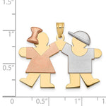 14K Tri-Color Large Girl on Left and Boy on Right Engravable Charm, 25 x 33mm view