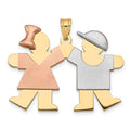 14K Tri-Color Large Girl on Left and Boy on Right Engravable Charm, 25 x 33mm