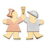 14K Tri-Color Large Girl on Left and Boy on Right Engravable Charm, 25 x 33mm view