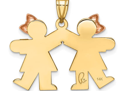 14k Two-Tone Small Double Girls Engravable Charm (Style XK423)