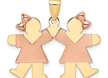 14k Two-Tone Small Double Girls Engravable Charm (Style XK423)