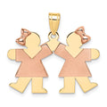 14K Two-Tone Small Double Girls Engravable Charm, 21 x 25mm