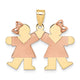 14K Two-Tone Small Double Girls Engravable Charm, 21 x 25mm