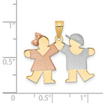 14K Tri-Color Small Girl on Left and Boy on Right Engravable Charm, 21 x 25mm view