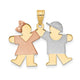 14K Tri-Color Small Girl on Left and Boy on Right Engravable Charm, 21 x 25mm