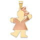14K Two-Tone Puffed Girl with Bow on Right Engravable Charm, 30 x 20mm