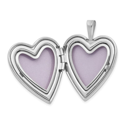 14K White Gold Diamond Satin and Diamond-cut Cross Heart Locket
