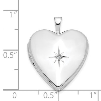 14K White Gold Diamond Star Heart Locket, 25 x 20mm