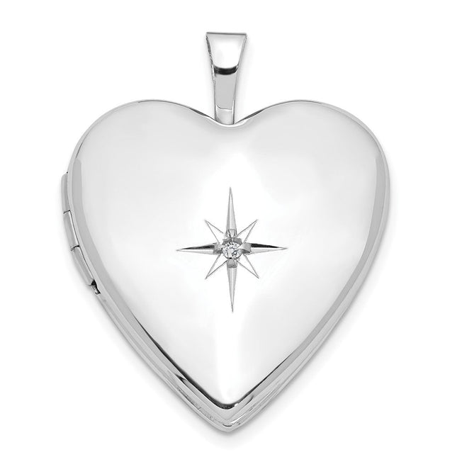 14K White Gold Diamond Star Heart Locket