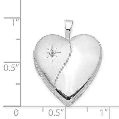 14K White Gold Polished and Satin Diamond Star Heart Locket