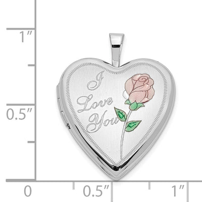14K White Gold Pink and Green Enamel Rose I LOVE YOU Script Heart Locket