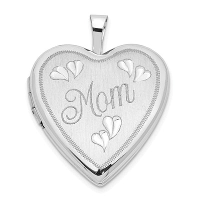 14K White Gold MOM Script with Hearts Heart Locket