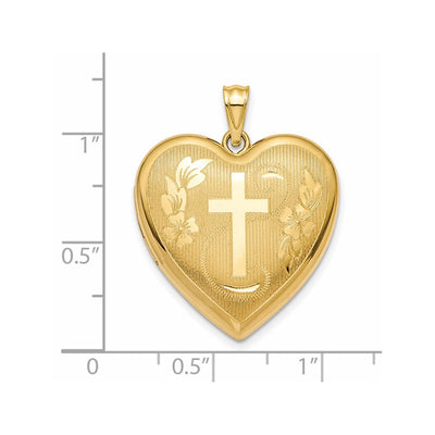 14K Textured and Diamond-cut Floral Cross Ash Holder Heart Locket