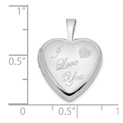 14K White Gold Polished and Satin I LOVE YOU Script Heart Locket