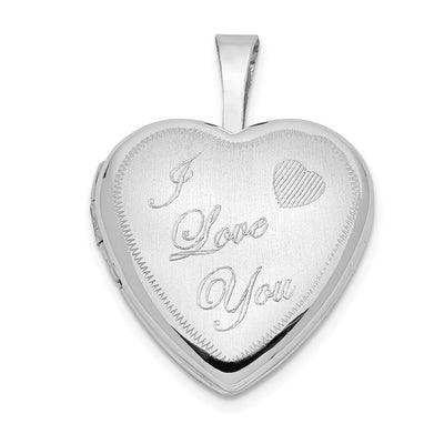 14K White Gold Polished and Satin I LOVE YOU Script Heart Locket