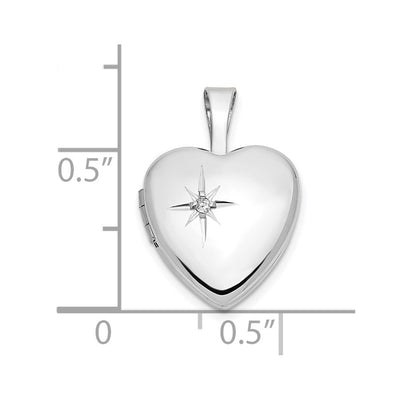 14K White Gold Diamond Star Heart Locket, 18 x 12.45mm