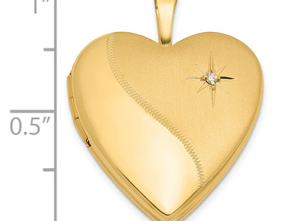 14K Satin and Polished Diamond Star Heart Locket, 25 x 19.5mm