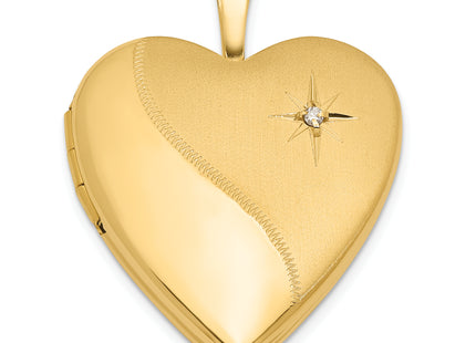 14K Satin and Polished Diamond Star Heart Locket, 25 x 19.5mm