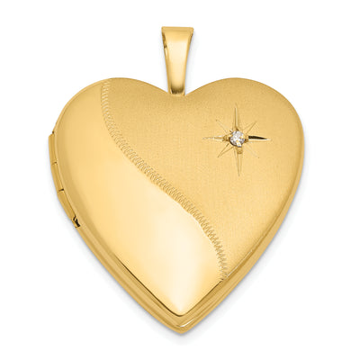 14K Satin and Polished Diamond Star Heart Locket, 25 x 19.5mm