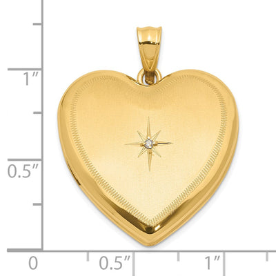 14K Satin and Polished Diamond Star Heart Locket, 30 x 24mm