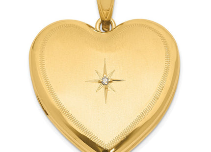 14K Satin and Polished Diamond Star Heart Locket (Style XL845)