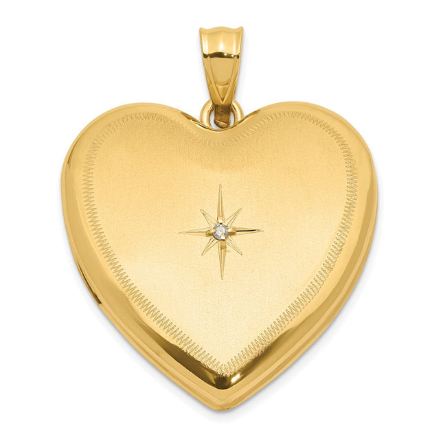 14K Satin and Polished Diamond Star Heart Locket