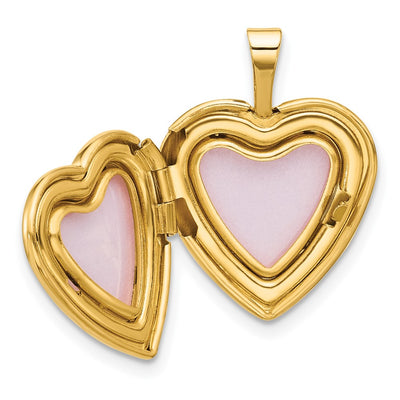 14K Polished and Satin Pink and Green Enamel Rose I LOVE YOU Script Heart Locket