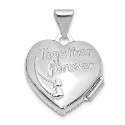 14K White Gold Dove Reversible to TOGETHER FOREVER Heart Locket