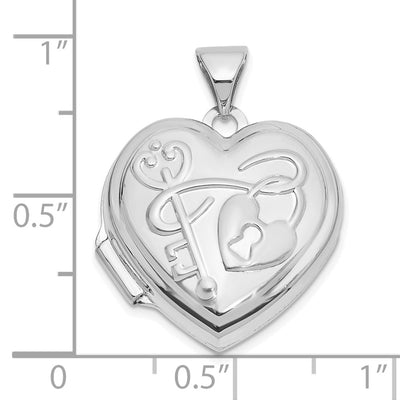 14K White Gold Lock and Key Reverses to YOU HOLD THE KEY TO MY HEART Heart Locket