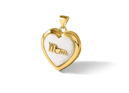 14K Polished White Agate MOM Script Heart Locket