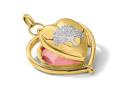14K and White Rhodium Floral SPECIAL MUM and Tree in Spinning Frame Reversible Heart Locket