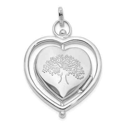 14K White Gold Floral SPECIAL MUM and Tree in Spinning Frame Reversible Heart Locket