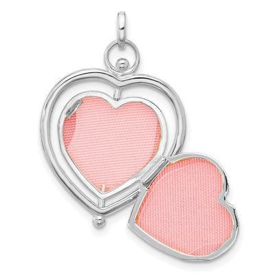 14K White Gold Floral SPECIAL MUM and Tree in Spinning Frame Reversible Heart Locket