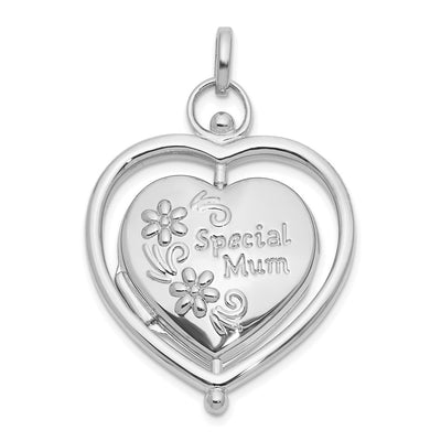 14K White Gold Floral SPECIAL MUM and Tree in Spinning Frame Reversible Heart Locket