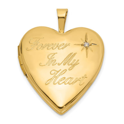 14K Polished Diamond FOREVER IN MY HEART Script Heart Locket