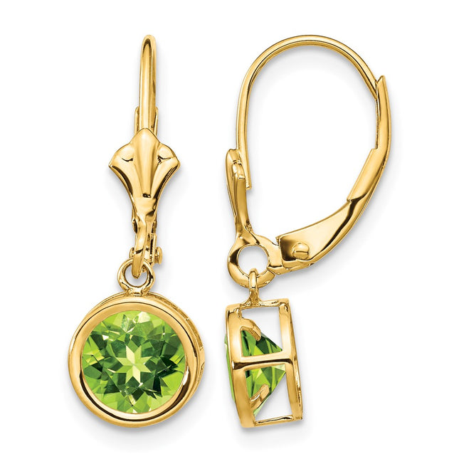 14k Peridot Leverback Earrings, 25 x 7mm
