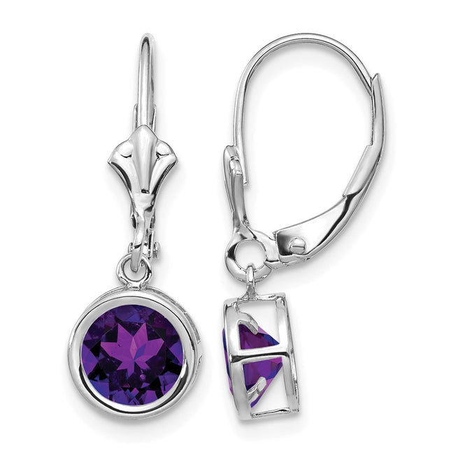 14k White Gold Amethyst Leverback Earrings, 25 x 7mm
