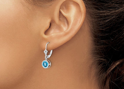 14K white gold blue topaz drop earrings, another view