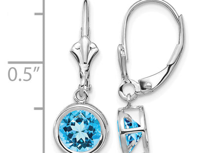 14k White Gold Blue Topaz Leverback Earrings, 25 x 7mm