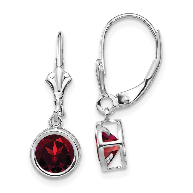 14k White Gold Garnet Leverback Earrings, 25 x 7mm