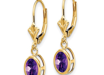14K gold amethyst oval drop earrings, alternate view