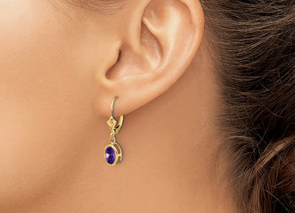 14K gold amethyst oval drop earrings, another view